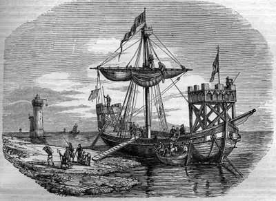 Galère au Moyen Âge. Gravure du 19ème siècle. - Unknown artist
