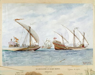 Galère et galion du 15ème siècle - Unknown artist