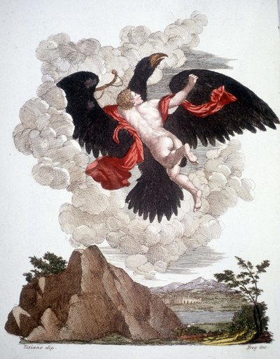 Ganymède enlevé par Jupiter (Zeus) transformé en aigle - gravure - Unknown artist