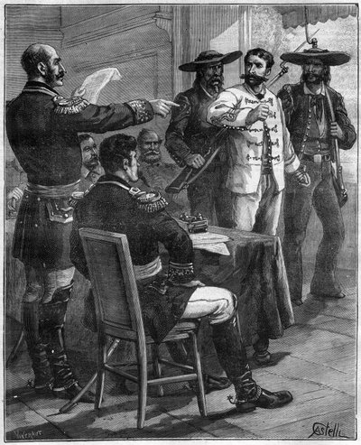 Gaston de Raousset-Boulbon (Raousset Boulbon) (Gaston Raoulx Boulbon) 1817-1854 traduit devant un conseil de guerre, en 1854 au Mexique - gravure de 1888 - Unknown artist