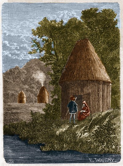 Maisons gauloises. Gravure du XIXe siècle. - Unknown artist