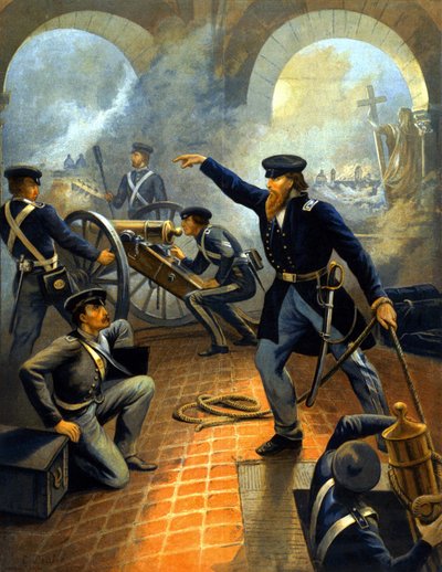 Le général Grant (1822 - 1885) lors de la capitulation de Mexico (Guerre du Mexique : 1845 - 1848) - gravure entre 1860-1870 - Unknown artist