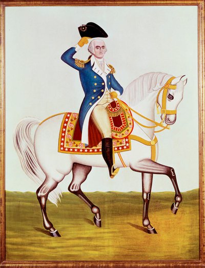Le général Washington sur son cheval blanc (aquarelle) - Unknown Artist