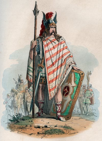 Chef germain (les barbares germaniques). Gravure de 1868 dans « Histoire de Belgique depuis les temps primitifs jusqu