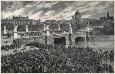 Les ouvriers allemands, émeutiers à Berlin, sont dispersés par la police pour permettre le passage du Kaiser Wilhelm - Unknown artist