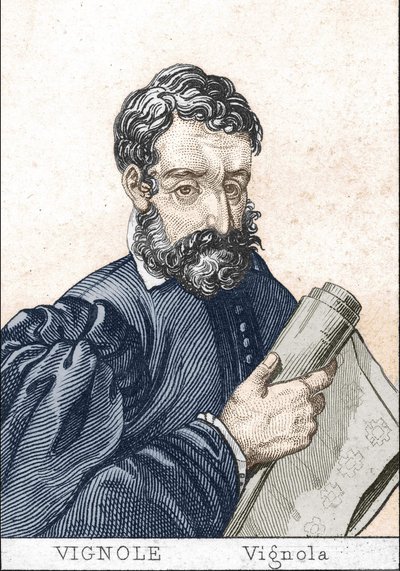 Giacomo Barozzi, dit il Vignola, en français, Le Vignole, tenant un plan. - Unknown artist