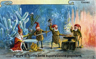 Gnomes, personnages de fables dans la tradition populaire. Chromolithographie - Unknown artist