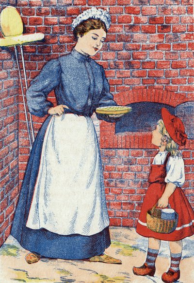 Va porter ce gâteau et ce pot de beurre à ta grand-mère. Illustration anonyme pour « Le Petit Chaperon rouge », conte de Charles Perrault (1628-1703), écrivain français. Imagerie Marcel Vagne, Jarville Nancy, fin du XIXe siècle. - Unknown artist