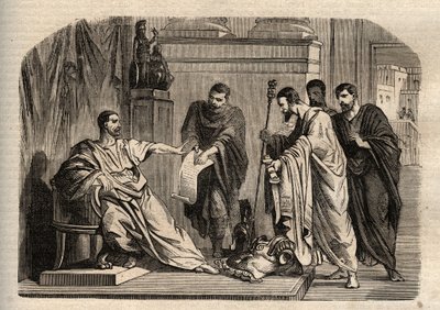 Gordien I (158-238) refusant la dignité impériale - gravure dans "Dictionnaire populaire illustré" - 1864 - Unknown artist
