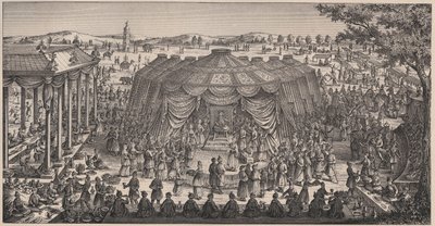 Grand Banquet donné par Tamerlan (1336-1405) dans la plaine de Khani Gheul pour célébrer le mariage de ses petits-enfants - Gravure du 19ème siècle - Unknown artist