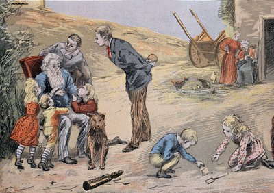 Grand-père expliquant le catéchisme aux enfants. Dans "Grand album en couleur pour l