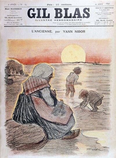 Grand-mère et enfants au coucher du soleil, "Gil Blas" 20 août - Unknown artist