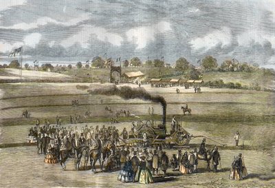 Grande-Bretagne : Agriculture, scène de labour. Charrue à vapeur Boydell près de Louth en 1854 - Unknown artist