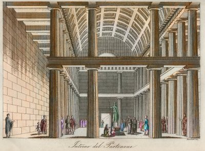 Civilisation grecque - Reconstruction idéale du Parthénon à Athènes - gravure de « Usi e Costumi di Tutti i Popoli dell