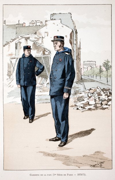 Gardiens de la paix (premier siège de Paris 1870-1871). Eau-forte en couleurs, pour illustration Histoire du corps des gardiens de la paix, livre publié sous les auspices de Louis Lépine (1846-1933) préfet de police de la Seine, par Alfred Rey (1864-?) - Unknown artist