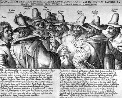 Poudre à canon : Bates, Robert Winter, Christopher Wright, John Wright, Thomas Percy, Guido Fawkes, Thomas Winter - Unknown artist