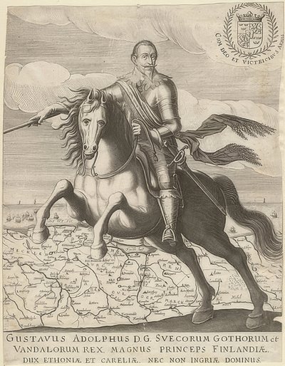 Gustave II Adolphe devant une carte de Poméranie en arrière-plan. 1630 - Unknown