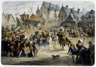 Henri II (1519 - 1559) blessé mortellement par Montgomery lors du tournoi du 29 juin 1559, rue St Antoine, devant le Palais des Tournelles - Unknown artist