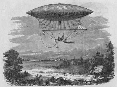 Henry Giffard teste un aérostat à vapeur de 44 mètres de long. Dans "Album de la Science", Éditions Jouvet. - Unknown artist