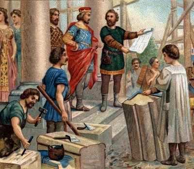 Épisodes historiques de villes célèbres : Clovis choisit Paris comme résidence permanente (en 508). Chromolithographie du 19ème siècle - Unknown artist