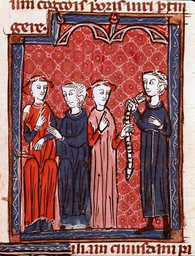 Histoire du droit canonique : « Femme condamnée à la ceinture de chasteté » Miniature tirée du « Décret de Gratien » (Concordia discordantium canonum ou Decretum Gratiani) datant de 1140 et régulant les lois et canons de l