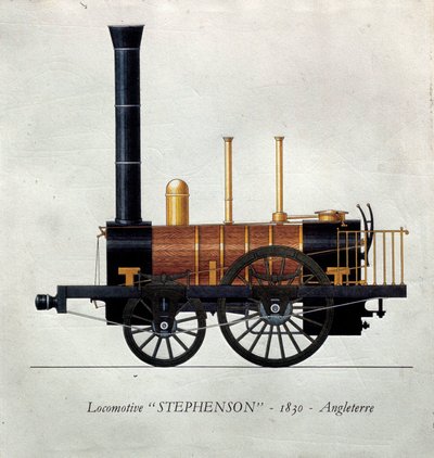 Histoire du transport : tableau représentant une locomotive « Stephenson » fabriquée en Angleterre - Unknown artist