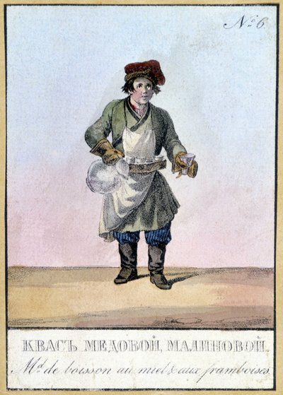 Marchand de boisson au miel et à la framboise en Russie au 19ème siècle. Illustration du 19ème siècle - Unknown artist
