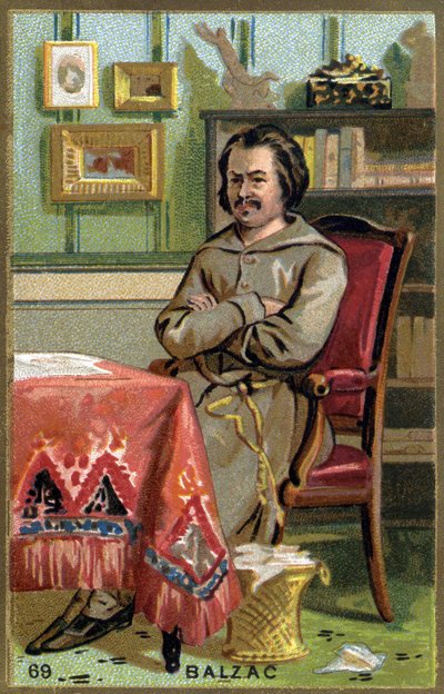 Honoré de Balzac (1799 - 1850) dans son bureau. Chromolithographie du XIXe siècle. - Unknown artist