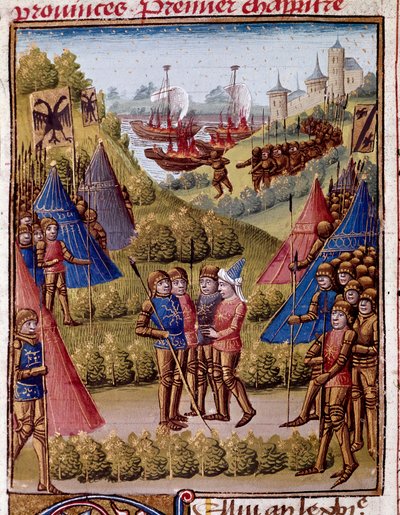 Comment les Romains abandonnent les provinces de leur empire. Miniature de « Histoire romaine » (Ad urbe condita) par Tite-Live, traduite par Pierre Bersuire - Unknown artist