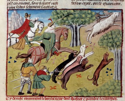 Comment chasser le cerf miniature du "Livre de la chasse" de Gaston III Phoebus, Comte de Foix, Seigneur de Béarn (1331-1391) - Unknown artist