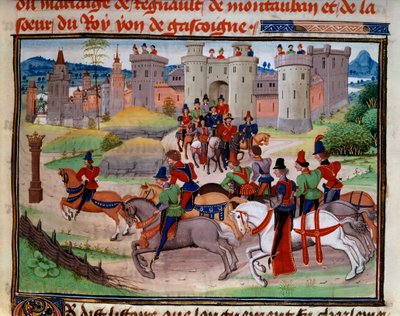 Scène de chasse. Miniature du manuscrit « Renaud de Montauban » ou « Les quatre fils Aymon » par Loyset Liedet (actif entre 1448 et 1478). Ms. 5073. XVe siècle Bibliothèque de l