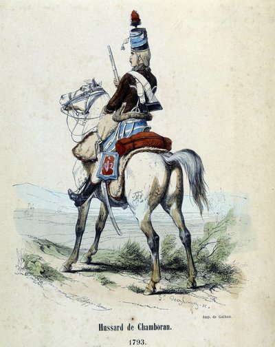 Hussard de Chamboran en 1793 à cheval - Unknown artist
