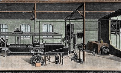 Fabrication de glace : installation des douanes. Gravure du 19ème siècle - Unknown artist