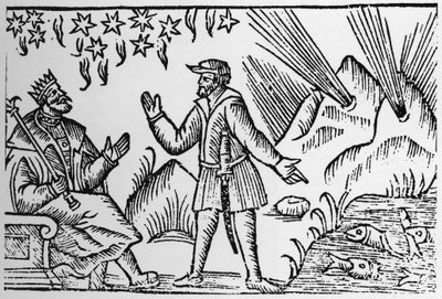 Ichthyomancie : divination par le mouvement des poissons - dans « Historia de Gentibus Septentrionalibus » (Histoire des peuples du Nord) par Olaus Magnus, Rome 1555 - Unknown artist