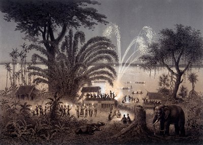 Illumination de la rivière pendant le Festival de Bassac, Laos siamois. Dans "Atlas du voyage d