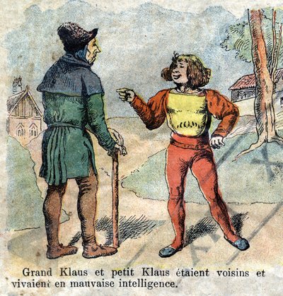 Illustration de la fin du XIXe siècle pour le conte de Hans Christian Andersen (1805-1875) « Grand Claus et Petit Claus » (Klaus). Collection privée. - Unknown artist