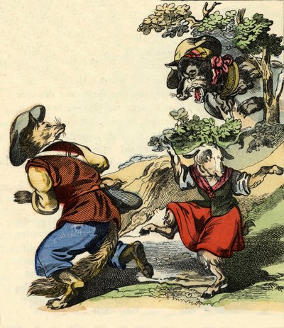 Illustration du conte « Bon Médor et la Petite Chevrette ». Dans « Contes de la maison pour les petits ». Gravure anonyme du XIXe siècle - Unknown artist