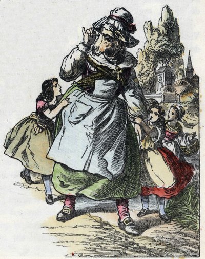 Illustration du conte "Bonne Maman Mouton". Dans "Contes de la maison pour les petits". Gravure anonyme du XIXe siècle. - Unknown artist