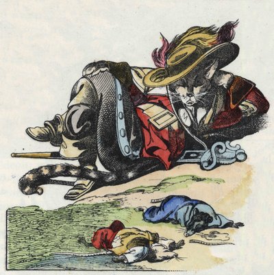 Illustration du conte « Le terrible Raminagrobis et les souris ». Dans « Contes de la maison pour les petits ». Gravure anonyme du XIXe siècle - Unknown artist