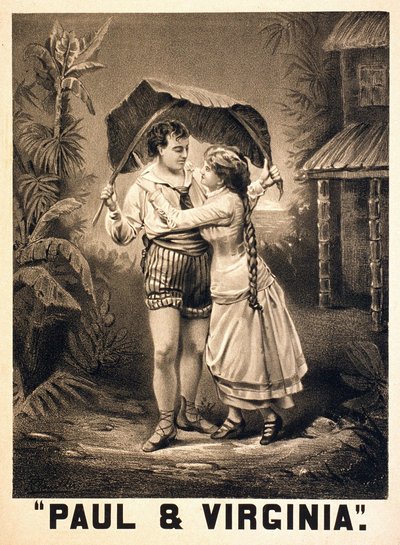 Illustration sur Paul et Virginie. Roman par Henri Bernardin de Saint Pierre (Saint-Pierre ou St-Pierre), écrivain français (1737-1814). Lithographie, vers 1880. - Unknown artist