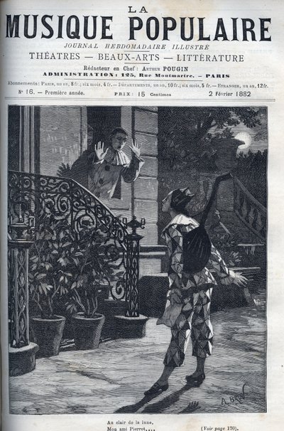 Au clair de lune, une représentation de la chanson populaire. Arlequin sur le balcon de Pierrot, au clair de lune. - Unknown artist