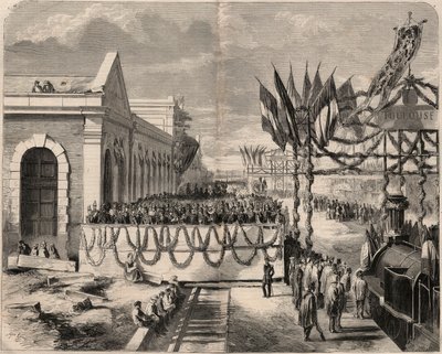 Inauguration du chemin de fer de Toulouse à Sète en 1857. Gravure dans « Le Monde illustré » de 1857. Collection privée. - Unknown artist