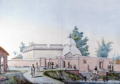 Culture et civilisation indiennes : bain dans le fleuve Hooghly à Calcutta (ou Kolkata), Inde (Gravure de 1808) - Unknown artist
