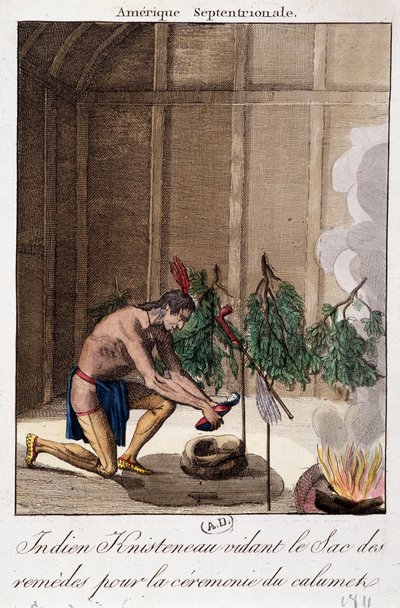 Indien Knisteneau vidant le sac de remèdes pour la cérémonie du calumet - Unknown artist
