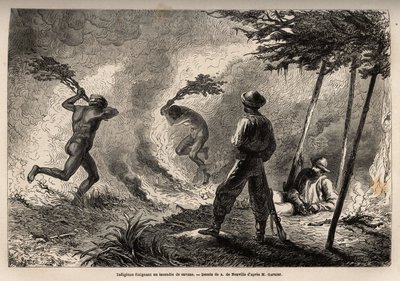 Les Kanaks indigènes allument un feu de savane, qu