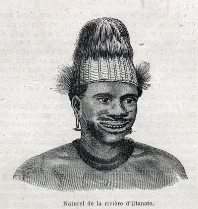 Peuples indigènes de Nouvelle-Guinée : natif de la rivière Utamate. Gravure dans "L
