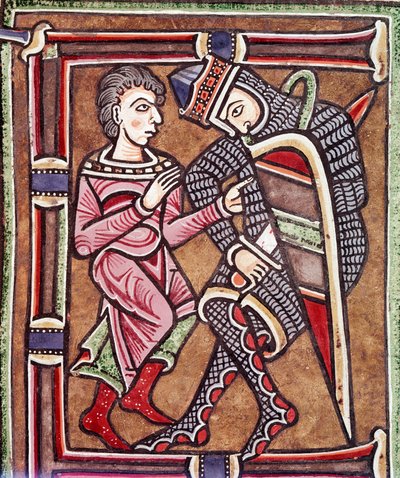 Lettre initiale E avec David et Urie, époux de Bethsabée (miniature) - Unknown artist