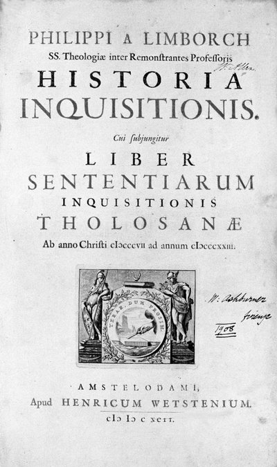 Inquisition. Frontispice de «Histoire de l