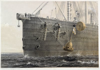 Installation du câble sous-marin en 1858 (bouée de repère) - dans « Le télégraphe atlantique » de W. H. Russel, vers 1860 - Unknown artist
