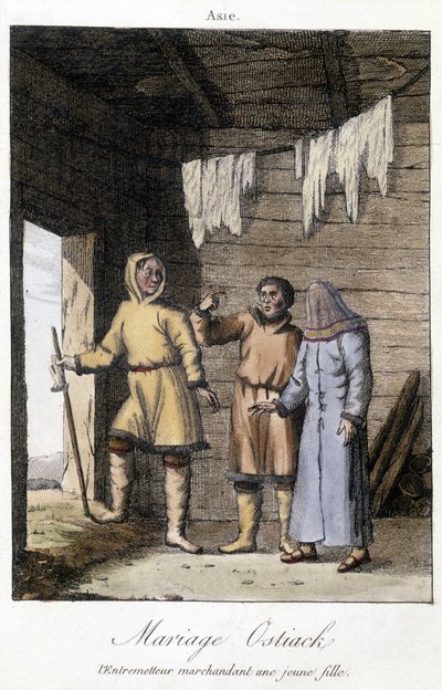 Intermédiaire marchandant une jeune fille pour un mariage Ostiak (Khanty ou Khante) (tribu de chasseurs paléosibériens établie dans la région forestière de la vallée moyenne de l